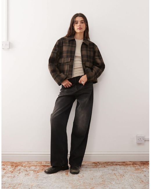Monki Brown Short Collared Jacket With Wool