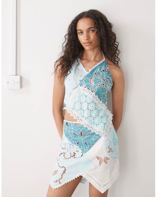 Collusion Blue Iconic Mixed Crotchet Halter Top
