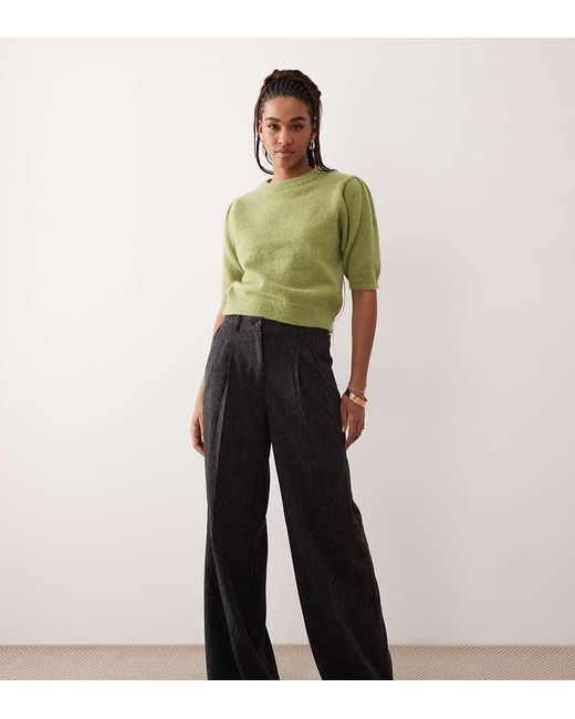 JDY Tall Green High Waist Wide Leg Textured Tailored Pants