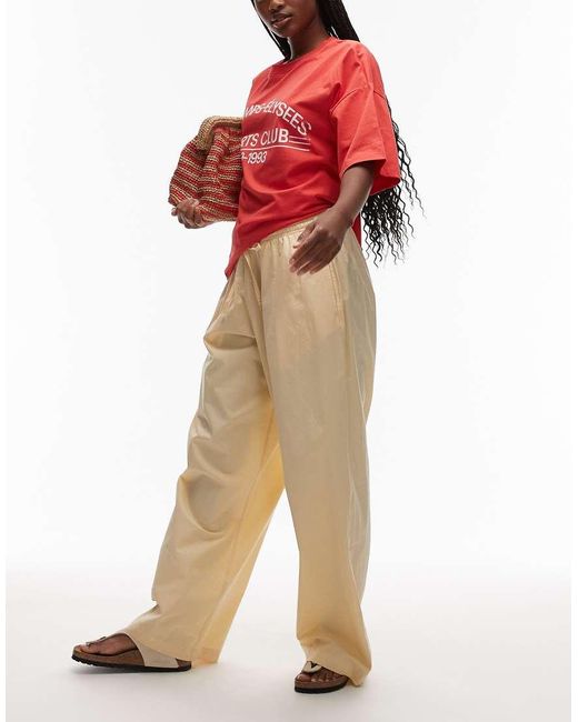 Pantaloni A Fondo Ampio Latticello di TOPSHOP in Red