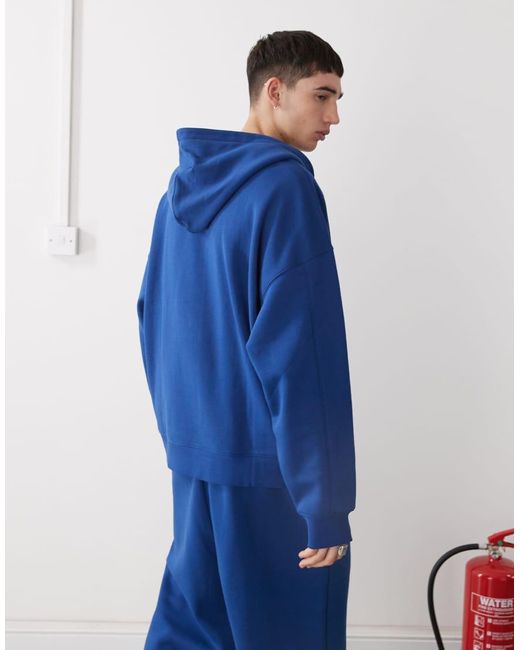 Collusion Blue Boxy Zip Through Hoodie Co-ord for men