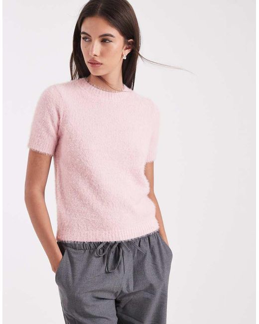 Threadbare Pink Short Sleeve Fluffy Knit Top