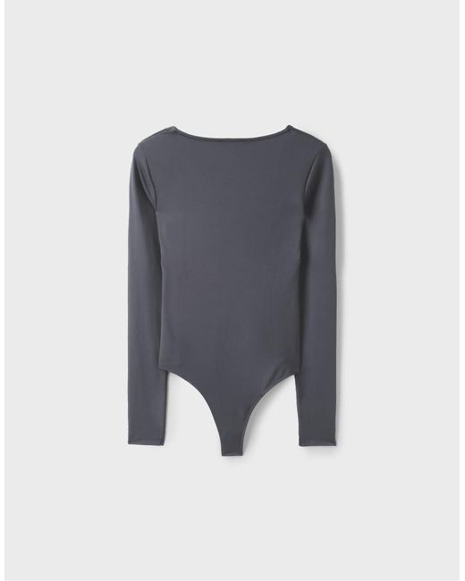 Stradivarius Gray V-neck Bodysuit With Under-bust Gathering