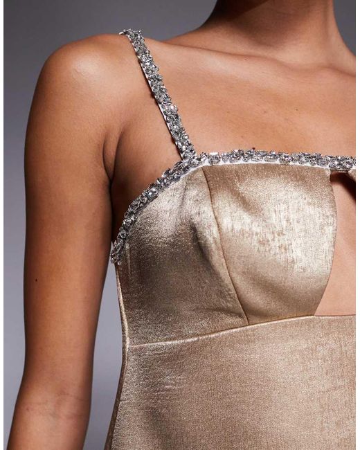 ASOS Metallic Diamante Trim Cutout Trapeze Mini Dress
