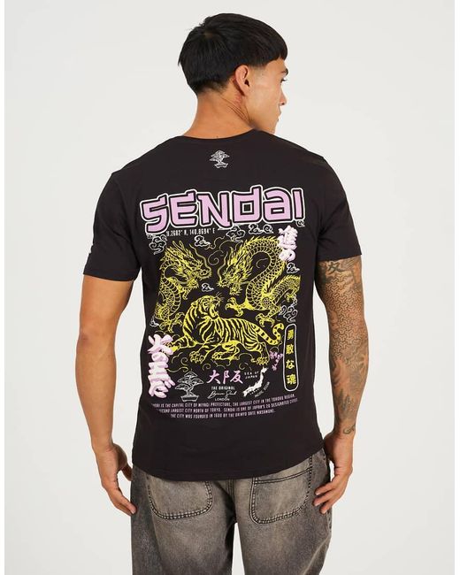 Brave Soul Black Cotton Crew Neck Graphic T-Shirt for men