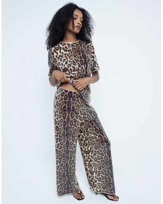 River Island Gray Leopard Print Sequin Trouser