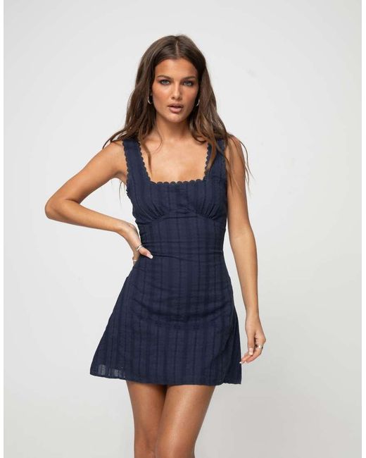 Princess Polly Blue Marcelline Cotton Embroidered Scallop Trim Square Neck Mini Dress