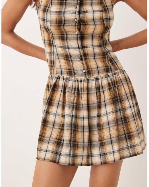 ASOS Brown Slash Neck Button Down Dropped Waist Mini Dress