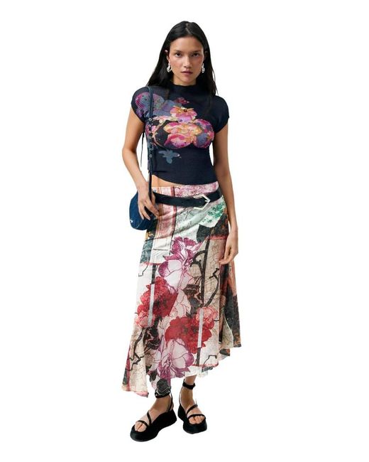 Desigual White Long Printed Skirt