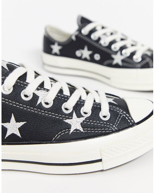 converse chuck 70 low black leather trainers with embroidered stars