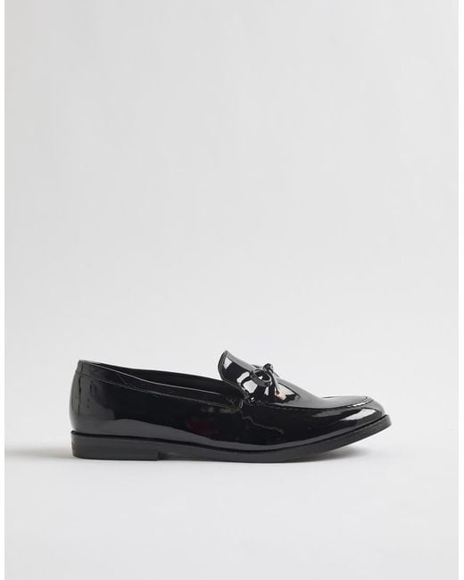 River Island Blue Faux Leather Bow Loafers