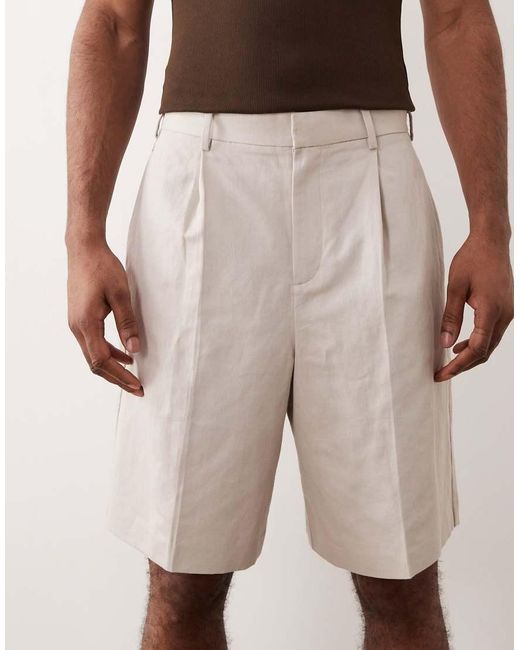 ASOS Natural Tailored Linen Rich Bermuda Shorts for men