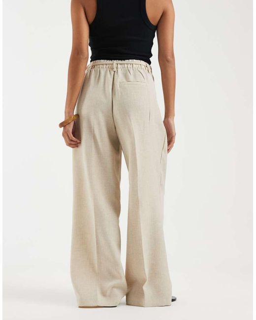 Vero Moda Natural Woven Pleat Front Tailored Pants With Tie Waist