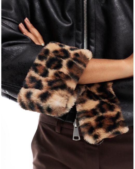 ASOS Black Leopard Print Bonded Hooded Faux Fur Jacket