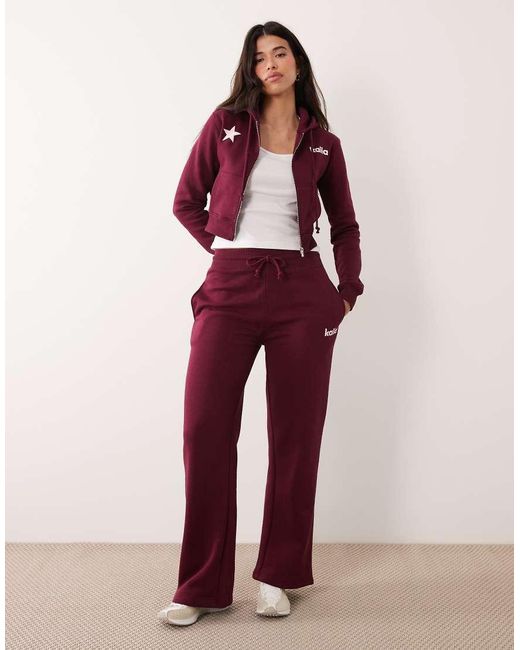 Kaiia Red Star Logo Graphic Zip Through Cropped Hoodie Co-ord