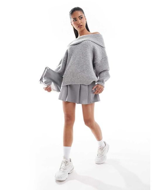 ASOS Gray Oversized Knitted Off Shoulder Jumper