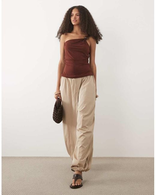 Mango Brown One Shoulder Top With Beading Detail