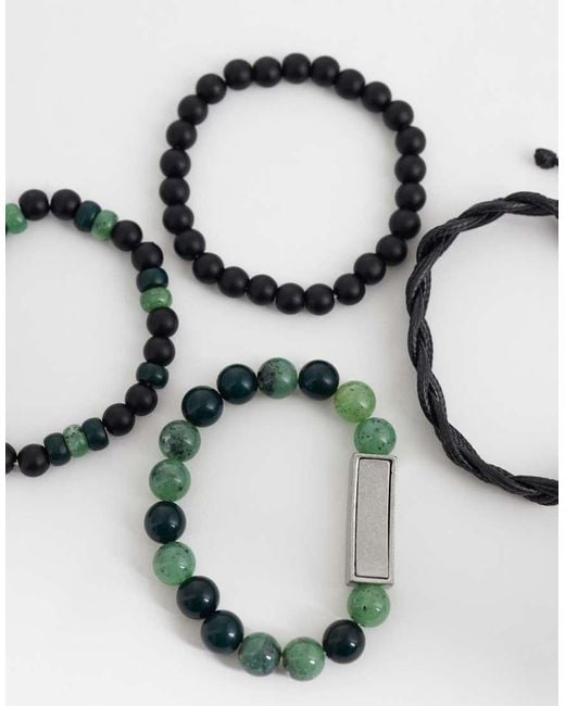 ASOS White 4 Pack Beaded And Rope Bracelets for men
