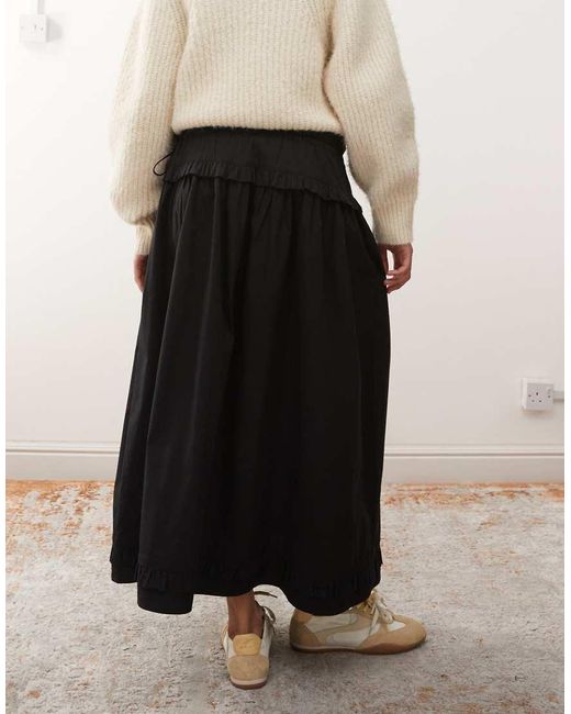 Reclaimed Vintage White Full Midi Skirt With Ruffle Detail On Waist And Hem