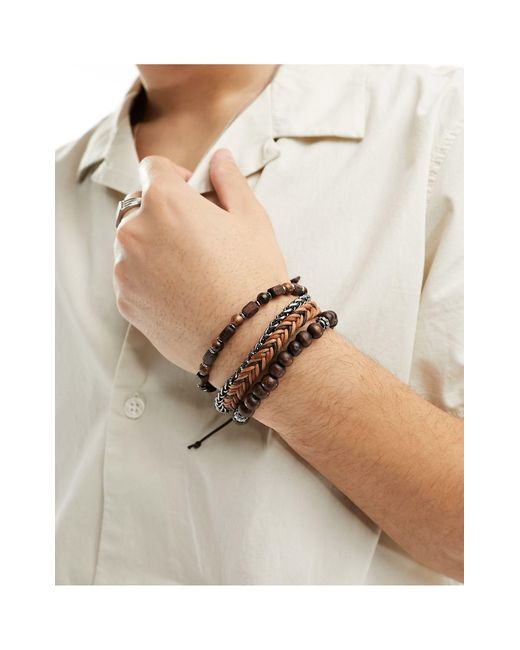 ASOS Natural 4 Pack Mixed Bracelet Set With Beads And Chain for men