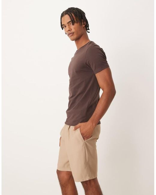 ASOS Brown Straight Fit Linen Look Chino Short for men