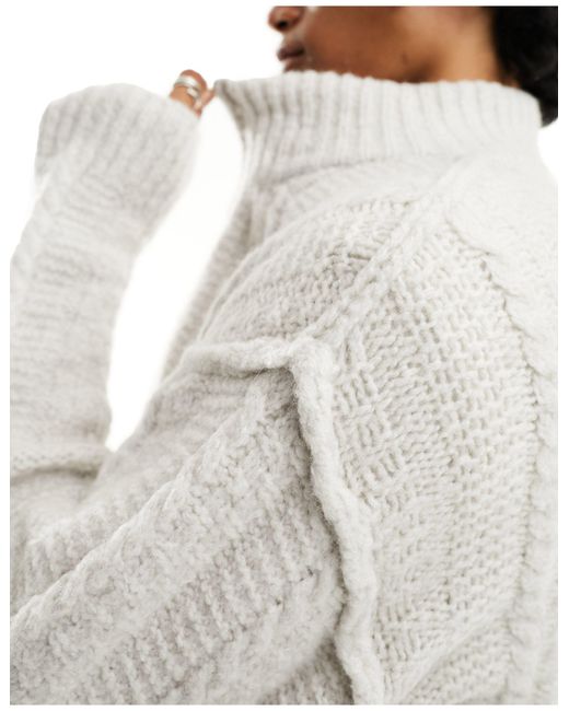Weekday White Mattias Wool Blend Zip Through Cable Knit Cardigan for men