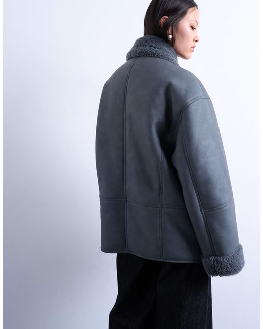 TOPSHOP Blue – extreme oversize-jacke aus lammfellimitat