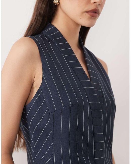 River Island Blue Pinstripe Waistcoat