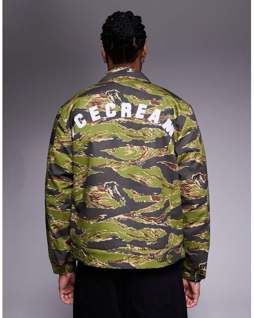 ICECREAM Gray Tiger Stripe Trucker Jacket for men