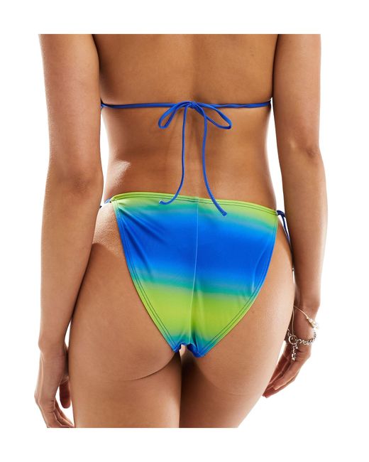 Monki Blue Mix And Match Co-ord Tie Side Bikini Bottom