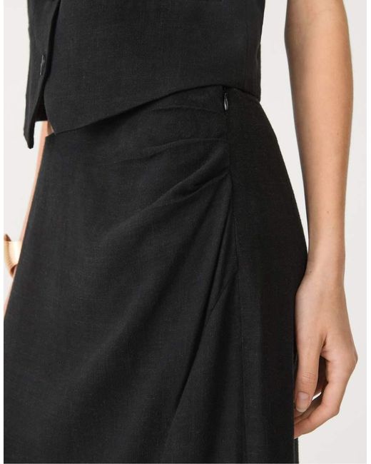 Stradivarius Black Splie Side Midi Skirt With Linen