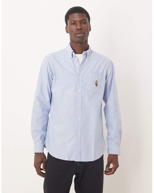 Camicia Oxford Azzurra Con Logo Bear Heritage Vestibilità Custom Fit di Polo Ralph Lauren in Blue da Uomo