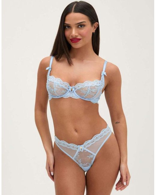 Boux Avenue Blue Veronique Lace Thong Floral Lace High Leg Underwear