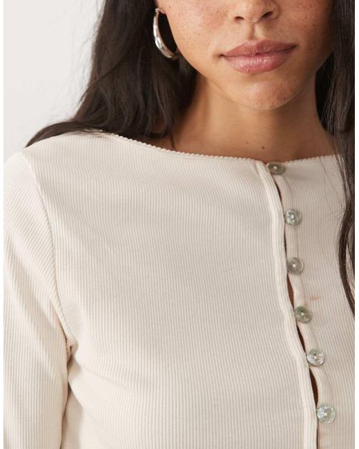 Miss Selfridge White Slash Neck Button Through Top With 3/4 Sleeve
