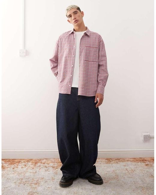 Reclaimed Vintage Pink Long Sleeve Boxy Crop Shirt for men