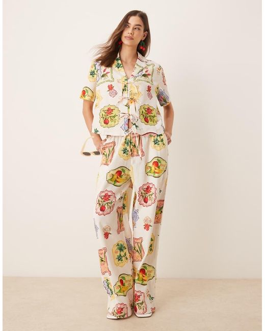 Camisa Con Estampado De Postales De Frutas Y Detalle De Lazada Harper De (Parte De Un Conjunto) Nobody's Child de color Natural