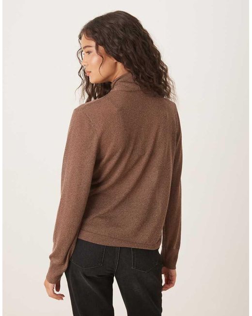 Mango Brown Fine Knit Cardigan With Neck Tie
