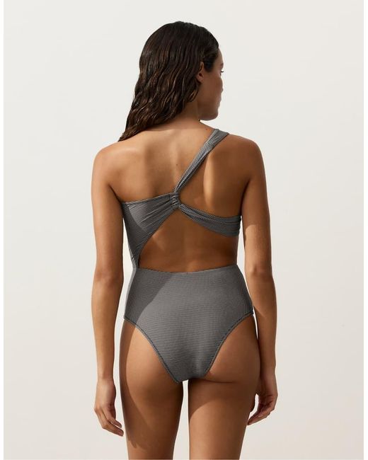 Oysho Black Mini Gingham Asymmetric Trikini