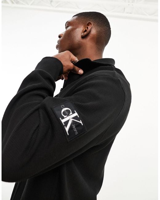 Calvin Klein Black Monogram Logo Stencil Crew Neck Sweatshirt for men