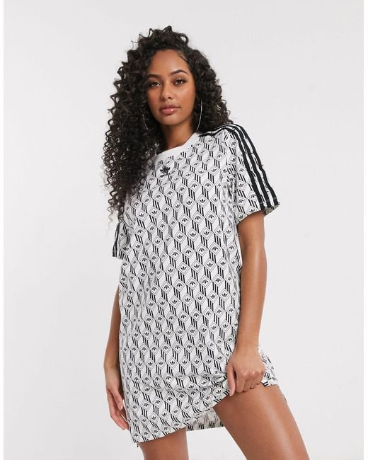 adidas Originals Monogram Trefoil T-shirt Dress in White | Lyst Australia