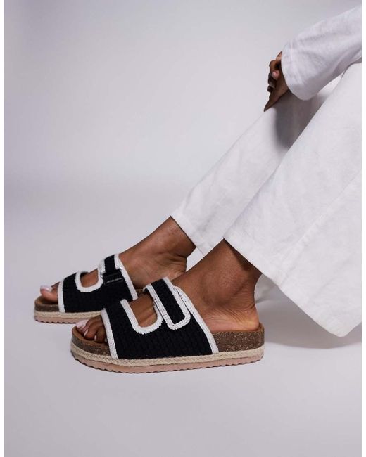South Beach Black Double Strap Espadrille Sandals