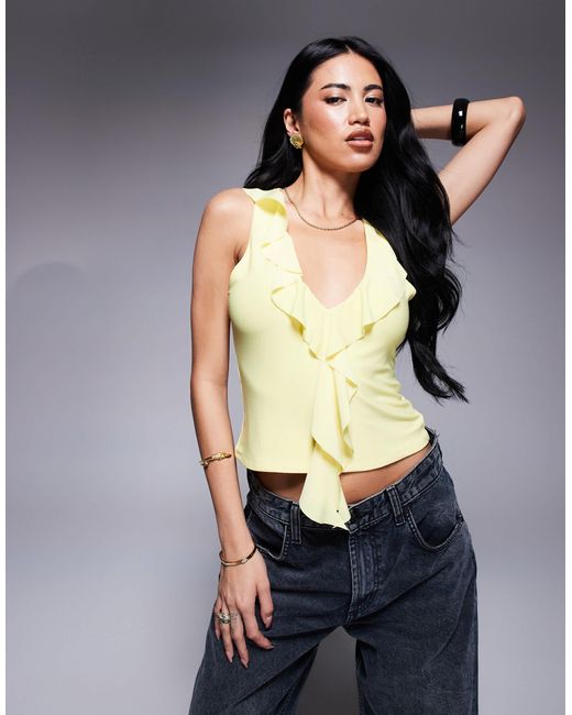 ASOS Yellow Plunge Ruffle Neckline Racer Back Top