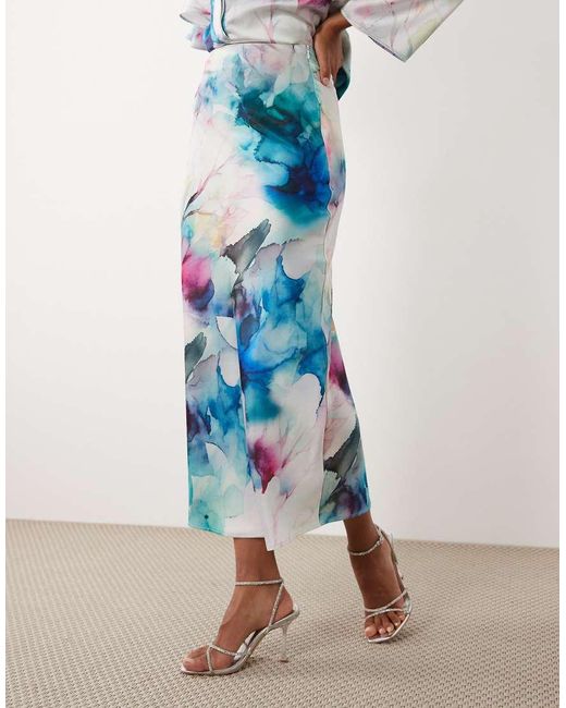 Iyal Blue Satin Midi Skirt Co-Ord