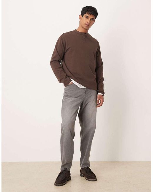 ASOS Brown Heavyweight Relaxed Long Sleeve T-shirt With Henley Neck for men