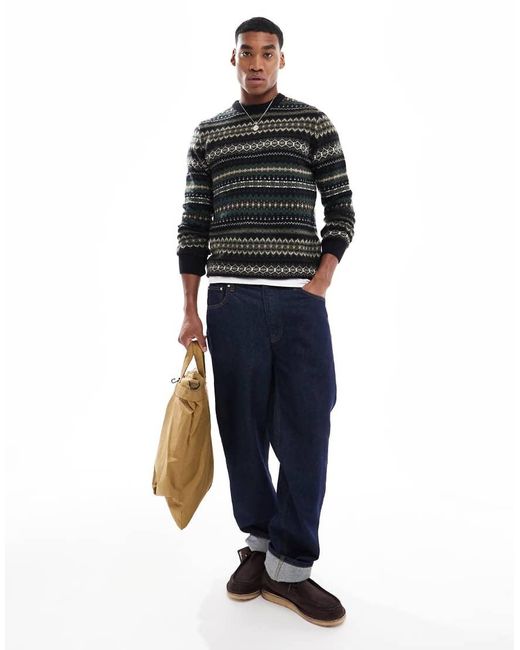 Barbour Black Case Fair Isle Crew Neck Sweater for men