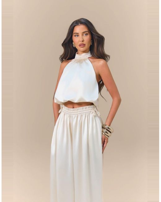 Wanderdoll White X Emma Milton Summa Satin Balloon Leg Cinched Waist Detail Pants