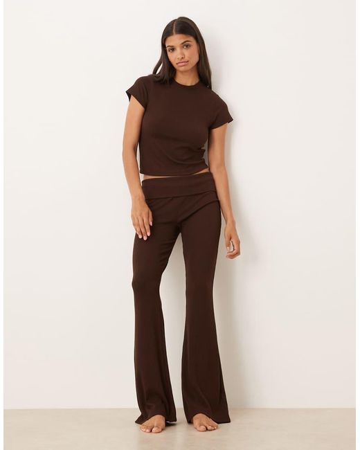 ASOS Brown Mix & Match Rib Fold Over Trouser