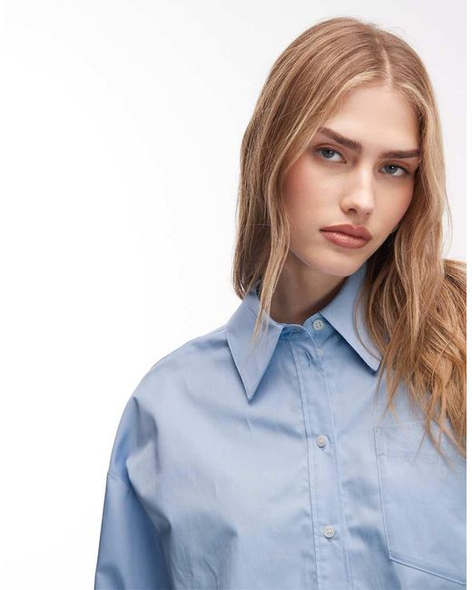 & Other Stories Blue Collared Shirt With Front Elasticized Drawstring Waist