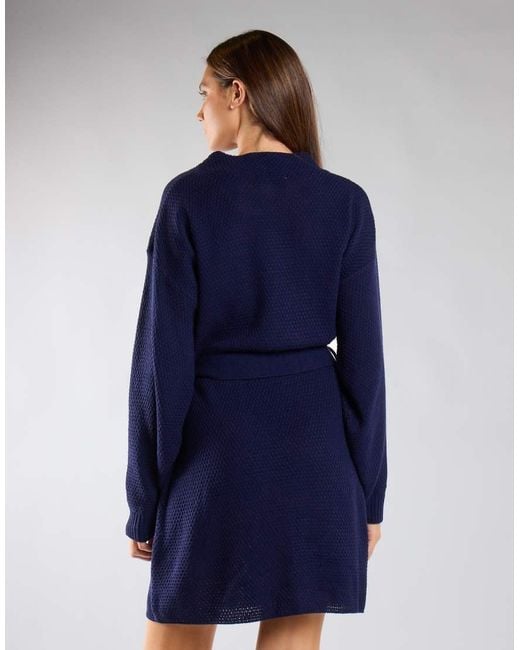 Glamorous Blue Knit Belted Long Sleeve Mini Dress