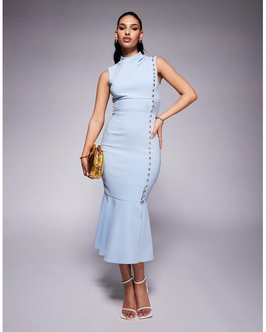 Robe mi-longue à col montant et petits coquillages - clair Lavish Alice en coloris Blue